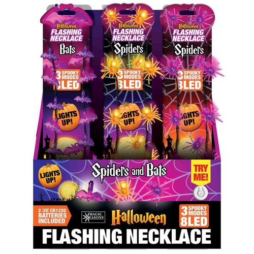 Flashing Necklace Halloween Bats/Spider - pack of 24