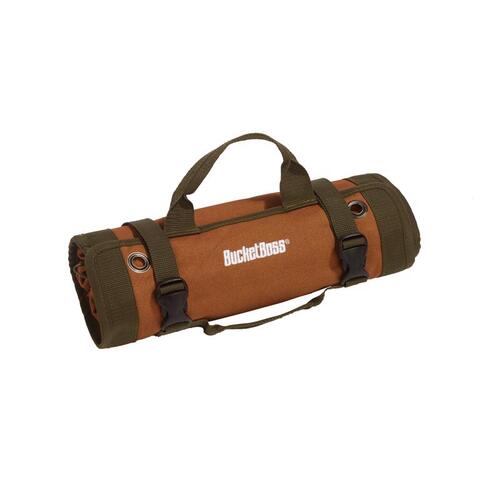 Bucket Boss 74004 26 in. 6 Zippered Pockets Super Roll Tool Bag in Brown