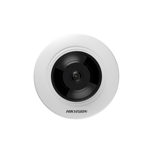 Network Fisheye Camera, 5 MP, 2560  1920 Resolution, 180 Degree Field of View, 1.05mm Fixed Lens, F1.2, EXIR 2.0, 120 DB Wide Dynamic Range, 3D DNR, 12VDC, PoE, H.265+, ONVIF, CE, UL, FCC, Hikvision White
