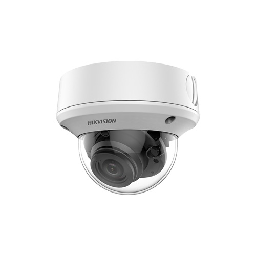 HIKVISION DS-2CE5AD3T-AVPIT3ZF Outdoor Ultra-Low Light Varifocal Dome Camera, 2 MP, 1920  1080 Resolution, 2.7mm to 13mm Motorized Lens, F1.2, EXIR 2.0, 120 DB True WDR, 3D DNR, 24VAC, 12VDC, IP67, IK10, NTSC, CE, UL, FCC, Hikvision White