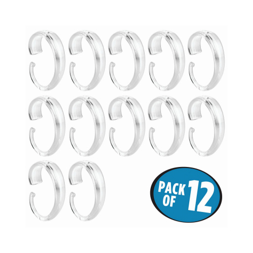 Shower Curtain "C" Hooks, Clear Plastic  pack of 12