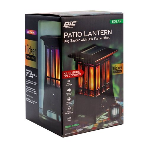 pic PIC-99188 -99188 Solar Patio Lantern Bug Zapper, 600 V, LED Lamp, Black