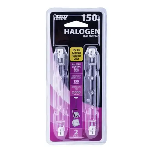 Halogen Bulb, 150 W, R7 Lamp Base, J Lamp, 3000 K Color Temp, 2000 hr Average Life - pack of 2