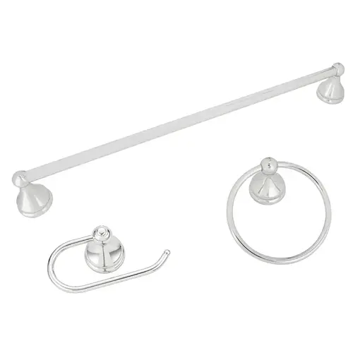 Venetian Bath Hardware Set, Steel/Stainless Steel/Zinc, Chrome, 3-Piece, For: Bathroom