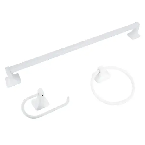 Manhattan Bath Hardware Set, Aluminum/Steel/Zinc, White, 3-Piece, For: Bathroom