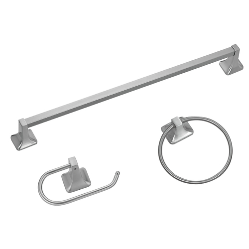 Manhattan Bath Hardware Set, Aluminum/Steel/Zinc, Brush Nickel, 3-Piece, For: Bathroom