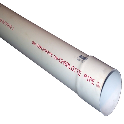 Sewer and Drain Pipe, 3 in, 10 ft L, PVC, White