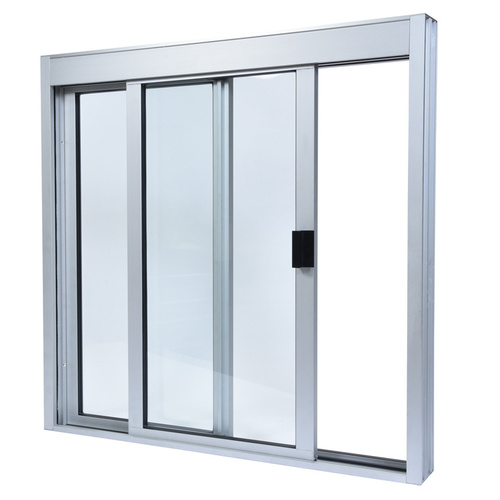 Satin Anodized Standard Size Manual DW Deluxe Service Window, Glazed with Full Bottom Track