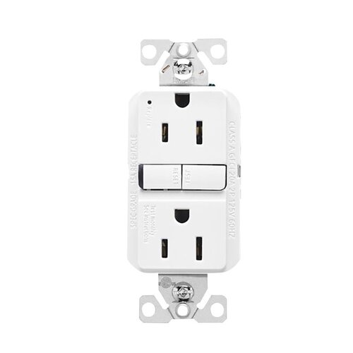 GFCI Receptacle, 125 V, 15 A, NEMA: NEMA 5-15R, Back, Side Wiring, White - pack of 3