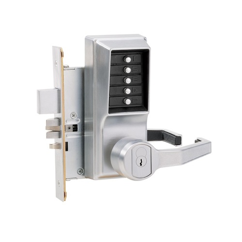 8100 Series Mechanical Pushbutton Mortise Lever Lock x RHR Satin Chrome