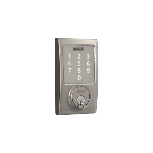 Schlage Residential BE479AA V CEN 619 Sense Smart Century Touchpad Deadbolt Works with Apple HomeKit with 12344 Latch and 10116 Strike Satin Nickel Finish