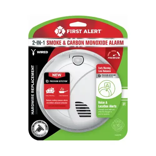 First Alert 1046778 Hardwired Photoelectric Smoke & Carbon Monoxide Alarm, Voice & Location Alert, Battery Backup