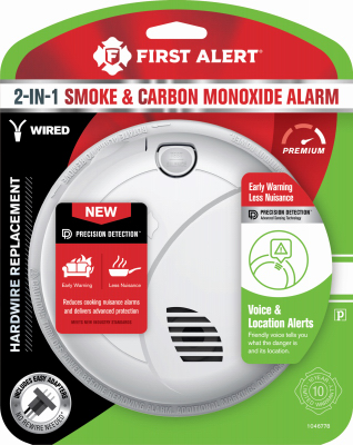 First Alert 1046778 Hardwired Photoelectric Smoke & Carbon Monoxide Alarm, Voice & Location Alert, Battery Backup