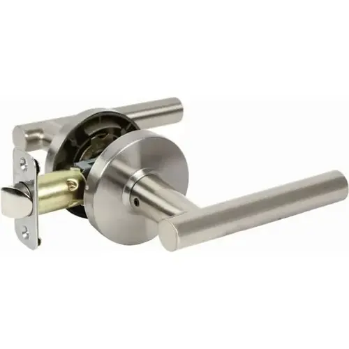 Mira Lever with Round Rose Passage Lockset Grade 3 Satin Nickel Finish