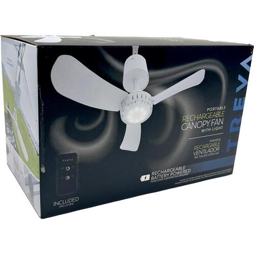 Treva FC17B03A Rechargeable Canopy Fan with Light 15" H X 15" D 2 speed White