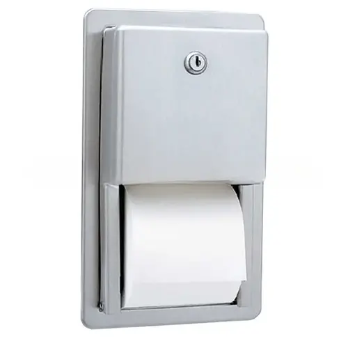 Bobrick B3888 Recessed Multi Roll Toilet Tissue Dispenser with Protruding Tumbler Lock Satin Stainless Steel Finish