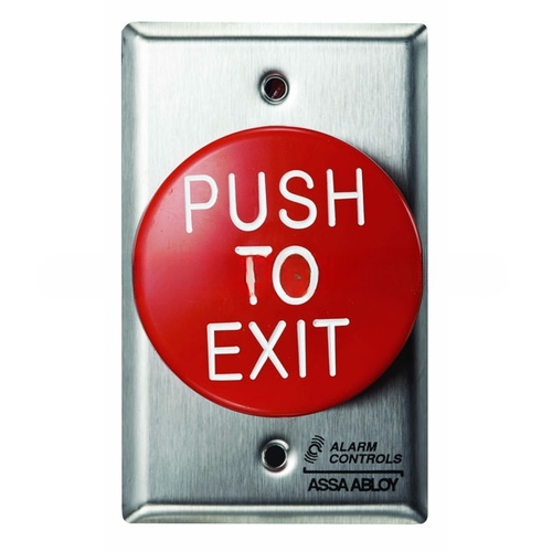 Alarm Controls TS-60 Single Gang Red Round Push to Exit Button Satin Stainless Steel Finish