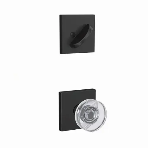 Dawes Glass Knob with Collins Rose Dummy Interior Trim Matte Black Finish