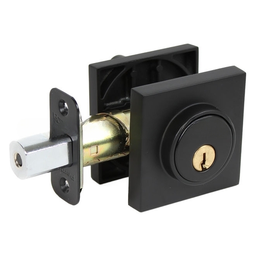 Square Low Profile Single Cylinder Deadbolt Grade 3 with KW1 Keyway Matte Black Finish