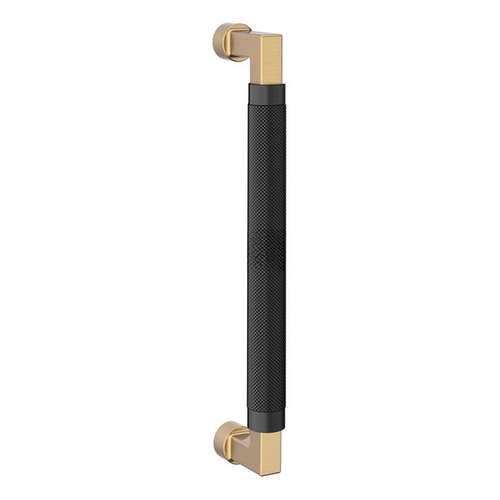 10" Contemporary Knurled Grip Door Pull with Satin Black Pull Grip On The Lifetime Satin Brass Finish