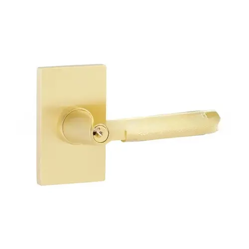 Key In L-Square Stem Knurled Lever Right Hand 2-3/8" and 2-3/4" Backset Keyed Entry with Modern Rectangular Rose for 1-1/4" to 2-1/16" Door Satin Brass Finish