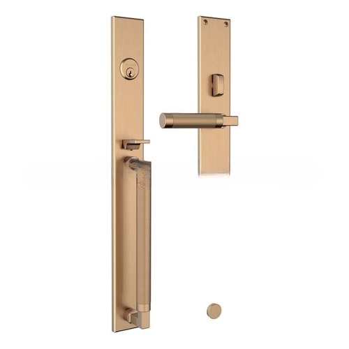 Gramercy Knurled Right Hand Single Cylinder Entry Mortise Lock Trim Vintage Brass Finish