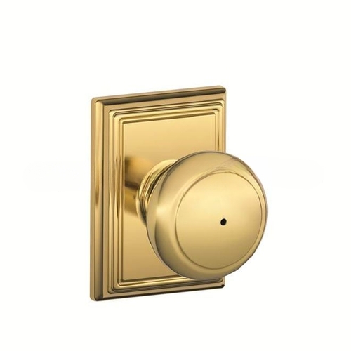 Andover with Addison Rose Privacy Lock with 16080 Latch 10027 Strike Bright Brass Finish