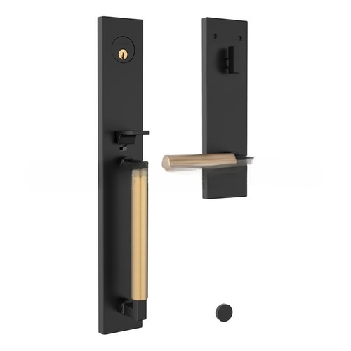 Gramercy Full Escutcheon Tubular Right Hand Single Cylinder Handleset with Lifetime Satin Brass Handle Pull and Lever Grip On The Satin Black Finish