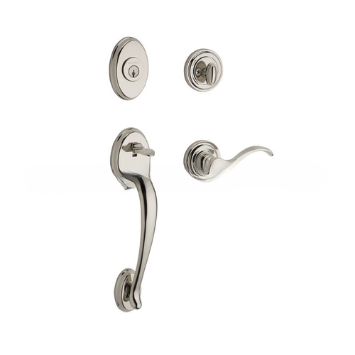 Single Cylinder Columbus Handleset Right Hand Curve Lever and Traditional Round Rose with 6AL Latch and Dual Strike Lifetime Bright Nickel Finish - 141 Finish Replaced by 055 *