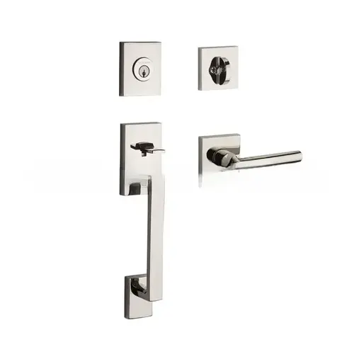 Single Cylinder La Jolla Handleset Tube Lever Contemporary Square Rose with 6AL Latch; Dual Strike; and SmartKey Lifetime Bright Nickel Finish