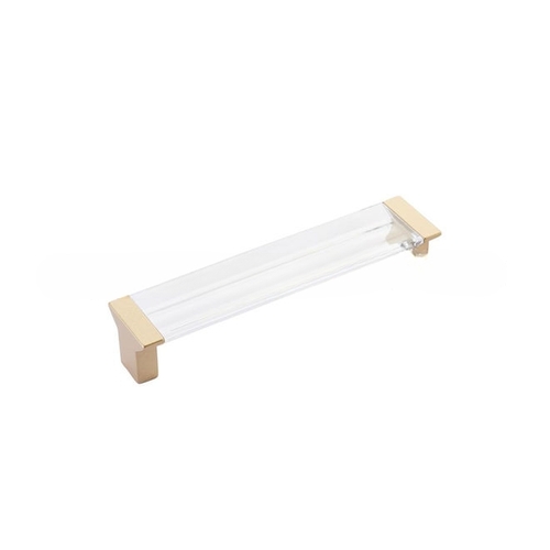 Positano 128 mm Center to Center Cabinet Pull with Clear Glass Signature Satin Brass Finish