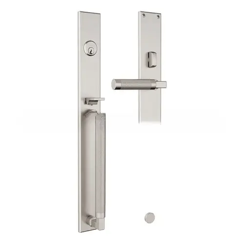 Gramercy Knurled Right Hand Single Cylinder Entry Mortise Lock Trim Lifetime Satin Nickel Finish