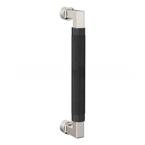 8" Contemporary Knurled Grip Door Pull with Satin Black Pull Grip On The Lifetime Bright Nickel Finish