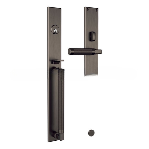 Gramercy Knurled Right Hand Single Cylinder Entry Mortise Lock Trim Graphite Nickel Finish