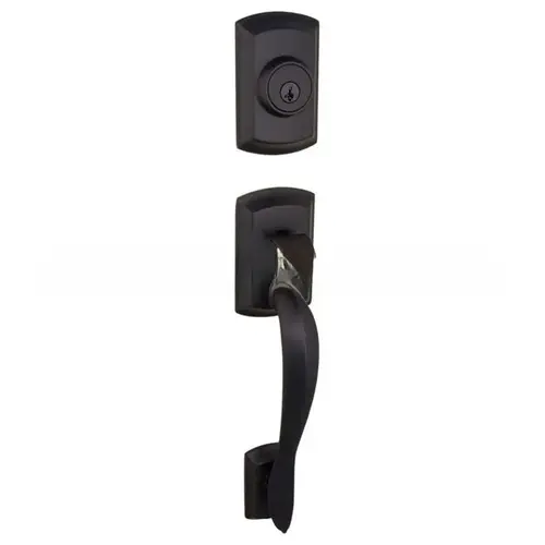 Avalon Single Cylinder Exterior Handleset SmartKey with 6AL Latch and STRKP Strike Pack which includes Square Corner, Round Corner and 5303 Round Corner Full Lip Strikes Matte Black Finish