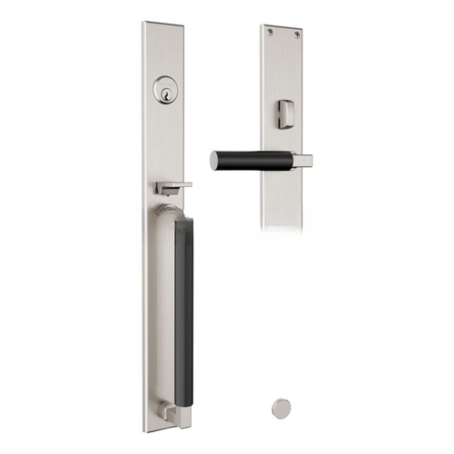 Gramercy Right Hand Single Cylinder Entry Mortise Lock Trim with Satin Black Handle Pull On The Lifetime Satin Nickel Finish