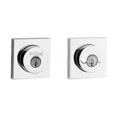 Halifax Square Rose Double Cylinder Deadbolt SmartKey with 6AL Latch and STRKP Strike Pack which includes Square Corner, Round Corner and 5303 Round Corner Full Lip Strikes KA3 Bright Chrome Finish