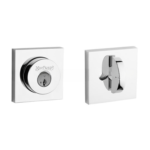 Halifax Square Rose Single Cylinder Deadbolt SmartKey with 6AL Latch and STRKP Strike Pack which includes Square Corner, Round Corner and 5303 Round Corner Full Lip Strikes KA3 Bright Chrome Finish