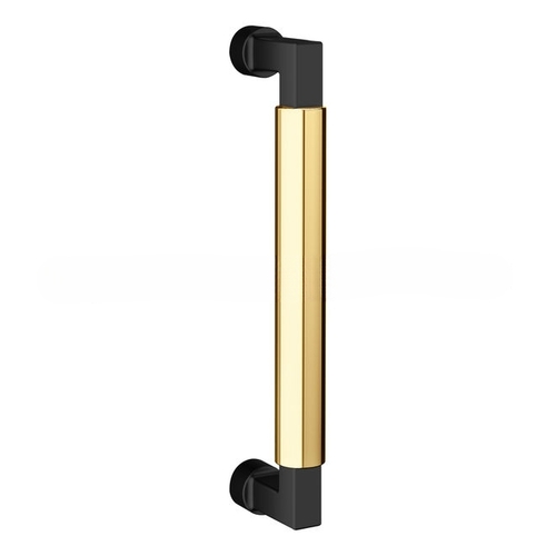 8" Contemporary Door Pull with Unlacquered Brass Pull Grip On The Satin Black Finish