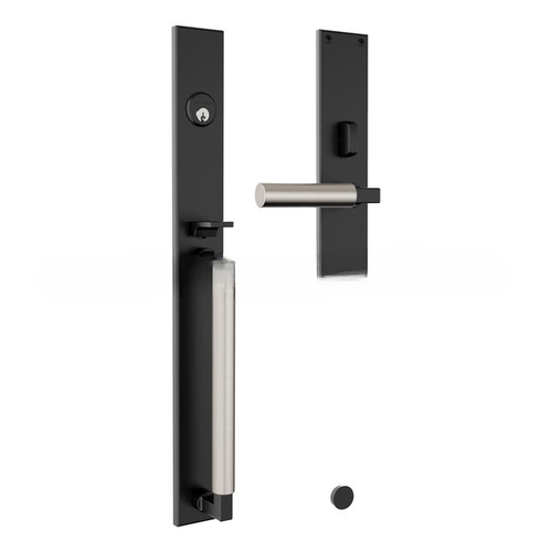 Gramercy Right Hand Single Cylinder Entry Mortise Lock Trim with Lifetime Satin Nickel Handle Pull On The Satin Black Finish