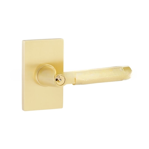 Key In L-Square Stem Knurled Lever Left Hand 2-3/8" and 2-3/4" Backset Keyed Entry with Modern Rectangular Rose for 1-1/4" to 2-1/16" Door Satin Brass Finish