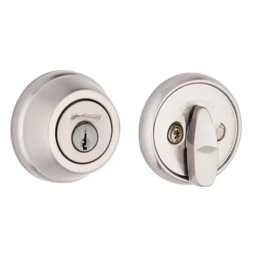 Single Cylinder Deadbolt with 6AL Latch and STRKP Strike Pack which includes Square Corner, Round Corner and 5303 Round Corner Full Lip Strikes Satin Nickel Finish
