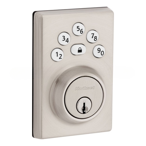 Contemporary Powerbolt Electronic SmartCode Deadbolt with 4AL Latch and RCS Strike Satin Nickel Finish