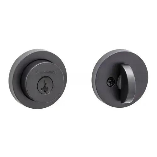 Milan Round Rose Single Cylinder Deadbolt SmartKey with 6AL Latch and STRKP Strike Pack which includes Square Corner, Round Corner and 5303 Round Corner Full Lip Strikes KA3 Matte Black Finish