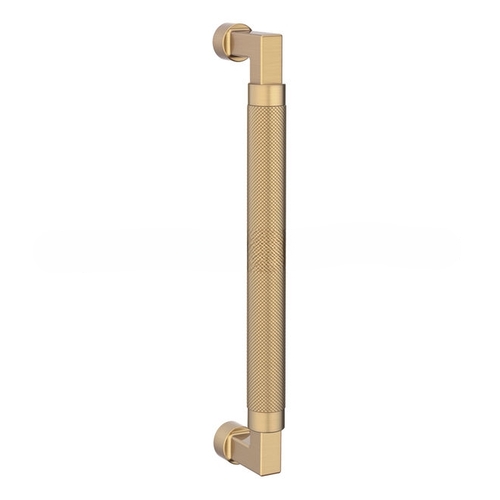 10" Contemporary Knurled Grip Door Pull Satin Brass and Brown Finish