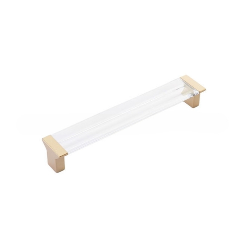 Schaub 317-SSBCL Positano 160 mm Center to Center Cabinet Pull with Clear Glass Signature Satin Brass Finish