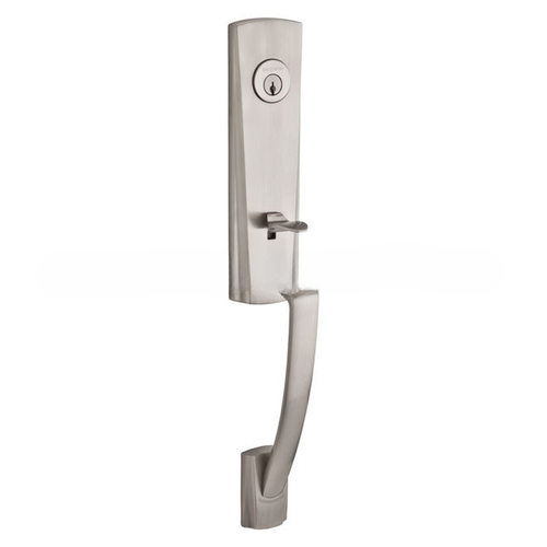 Emergency Egress Miami Handleset with Square Lever and Contemporary Square Escutcheon with 6AL Latch and Dual Strike Satin Nickel Finish