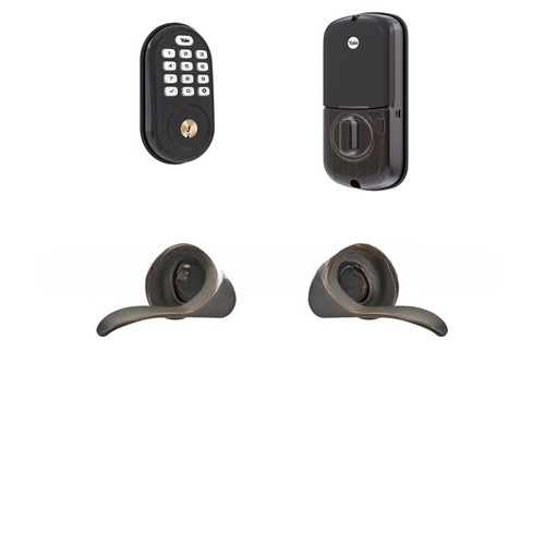 Standalone Assure Lock Keypad Deadbolt with Passage Norwood Levers US10BP Oil Rubbed Bronze Permanent Finish