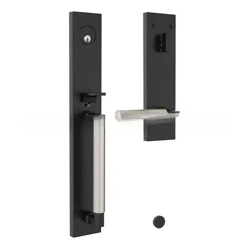 Gramercy Full Escutcheon Tubular Right Hand Single Cylinder Handleset with Lifetime Satin Nickel Handle Pull and Lever Grip On The Satin Black Finish