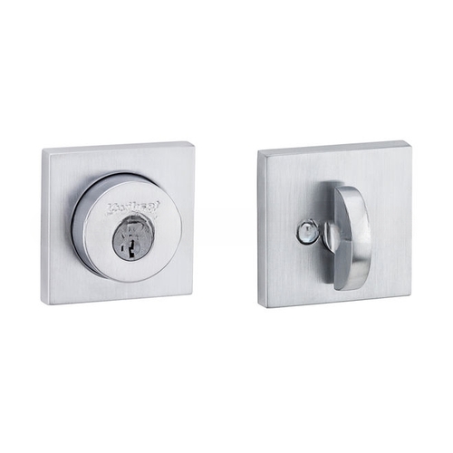 Halifax Square Rose Single Cylinder Deadbolt SmartKey with 6AL Latch and STRKP Strike Pack which includes Square Corner, Round Corner and 5303 Round Corner Full Lip Strikes KA3 Satin Chrome Finish